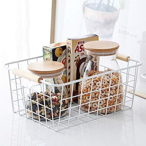 LeleCAT White Wire Baskets for Organizing with Handles，Pantry Organizers and Storage For Kitchen, Household Snack Basket for Cabinets, Closets, Bedrooms,food - Set of 4(White)-NeatNest