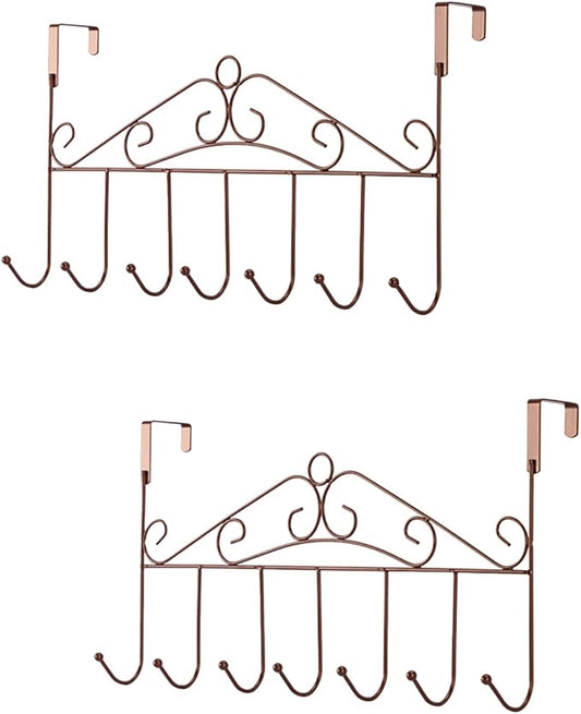 eywlwaar Over The Door Hooks 7 Hanger Rack Heavy Decorative Metal Rack for Home Use Hats Coats Key Bag Clothes Scarfs Hooks-NeatNest