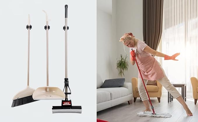 9PCS Broom and Mop Holder, Heavy Duty Garden Tool Organizer Rack Rake and Shovel Handle, Stainless Steel Mop Hanger. Screws for Wall Mounted. Matte Black-NeatNest