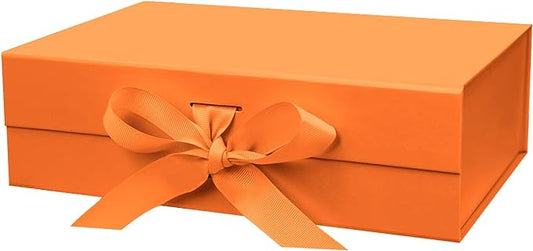10.5"X7.5"X3.1" Orange Magnetic Gift Box with Lid and Ribbon for Presents-NeatNest