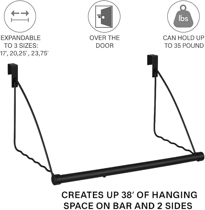 HOLDN’ STORAGE Over The Door Hanger - Door Rack Hangers for Clothes - Space Saving Designed for Bedroom & Bathroom - Ideal for Clothes & Towels - Drying Rack, Black