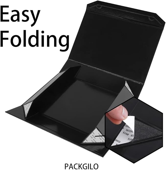1 Pack Black Gift Boxes with Lids Small 12 x 8 x 2.7 Inches Clothes Gift Boxes for Presents Shirt Gift Boxes with Ribbon Magnetic Gift Boxes Bulk Cute Box for Packaging (Glossy Surface)-NeatNest