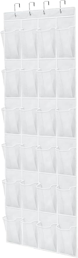 Over the Door Shoe Organizer Shoe Rack for Door Hanging Shoe Organizer (White, 24 pockets)-NeatNest
