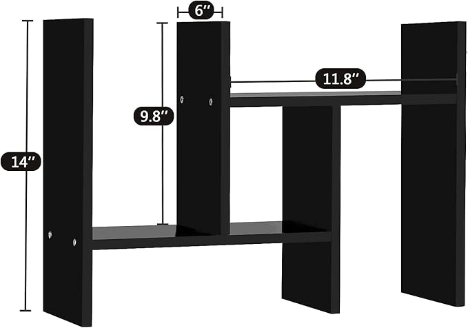 J.M.Deco Desktop Organizers and Storage for Office, Adjustable Desktop Organizer Shelf Double H Display, True Natural Stand Shelf, Black-NeatNest