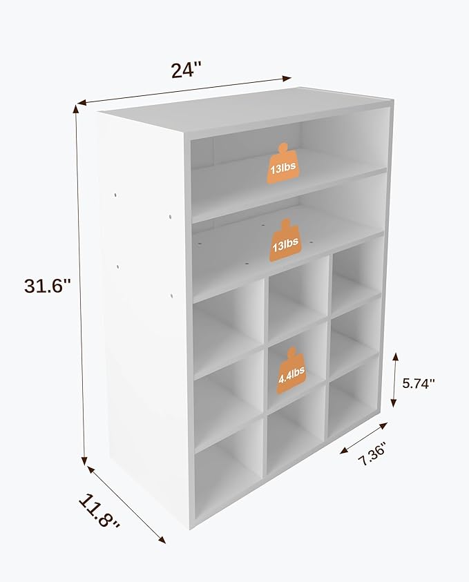 HAIOOU Shoe Cubby, 9-Cube Stackable Wood Shoe Rack Organizer 5-Tier Freestanding Wooden Shoe Stand with 2 Storage Shelf for 10-15 Pairs, Ideal for Apartment, Entryway, Closet Organization - White-NeatNest