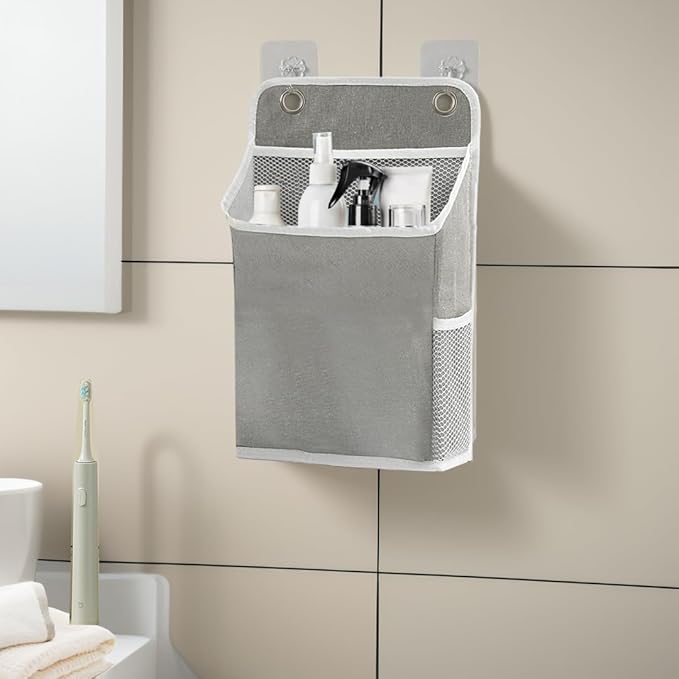 2pcs Wall Hanging Storage Organizer Bag, Hanging Baskets with Pockets for Wall organizing, Storage Hanging Bag for Bedroom, Dormitory, Study Room, Bathroom (Grey)-NeatNest