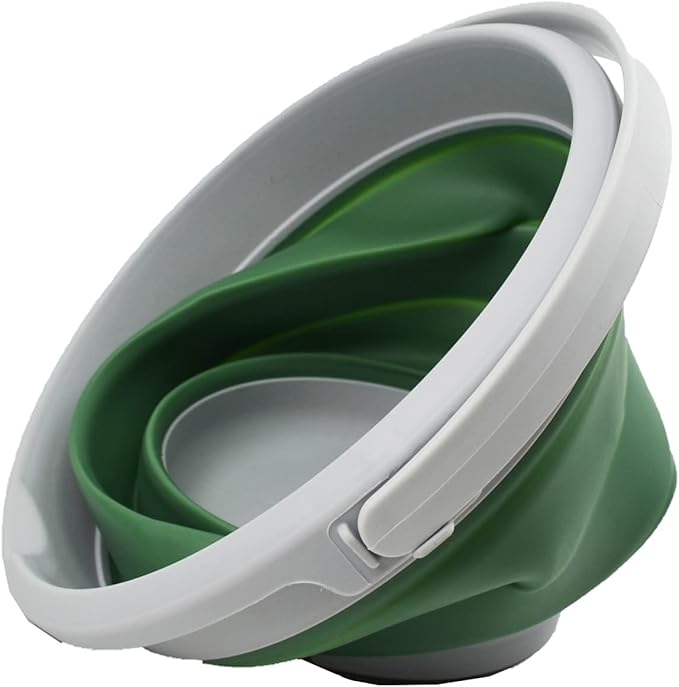 SAMMART 5.5L (1.4 Gallon) Collapsible Plastic Bucket with Lid - Foldable Round Tub with Lid - Portable Fishing Water Pail - Space Saving Outdoor Waterpot. (Grey/Dark Sea Green, 1)
