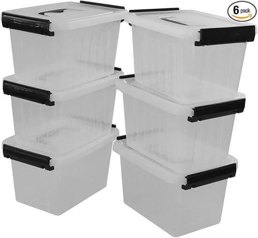 Bringer 3 Quart 6-Pack Clear Plastic Storage Boxes, Latch Box with Black Handle-NeatNest