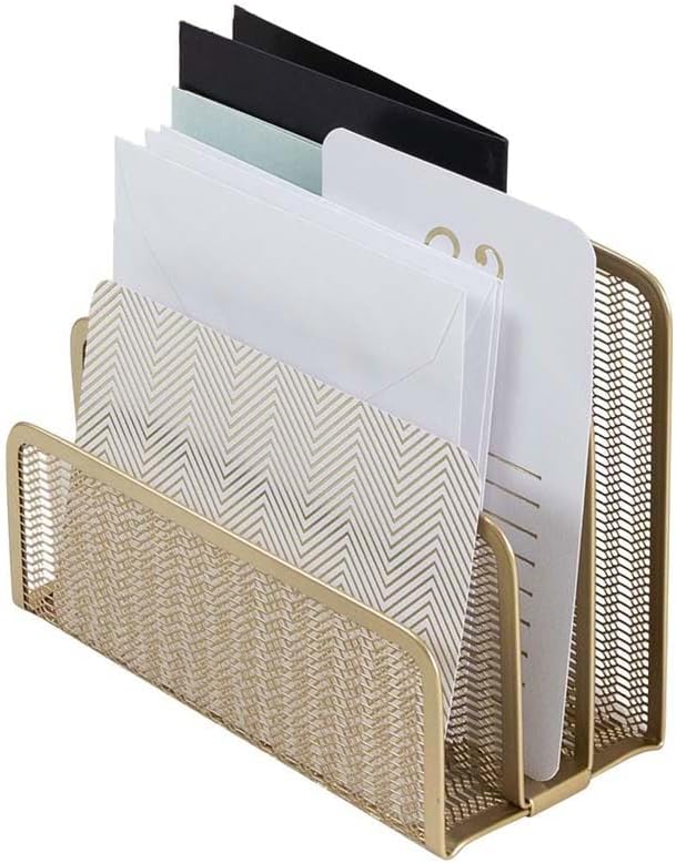 BLU MONACO Gold Mail Organizer for Desk - Mail Holder Countertop - Gold Metal Mesh Letter Sorter & Envelope Holder-NeatNest