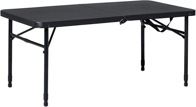 40 L x 20 W Plastic Adjustable Height Fold-in-Half Folding Table, Rich Black Onecolor-NeatNest