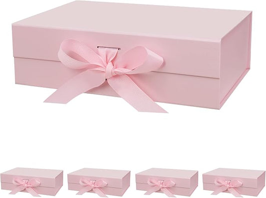 5 Pack 10.5"X7.5"X3.1" Pink Magnetic Gift Box with Lid and Ribbon for Presents-NeatNest