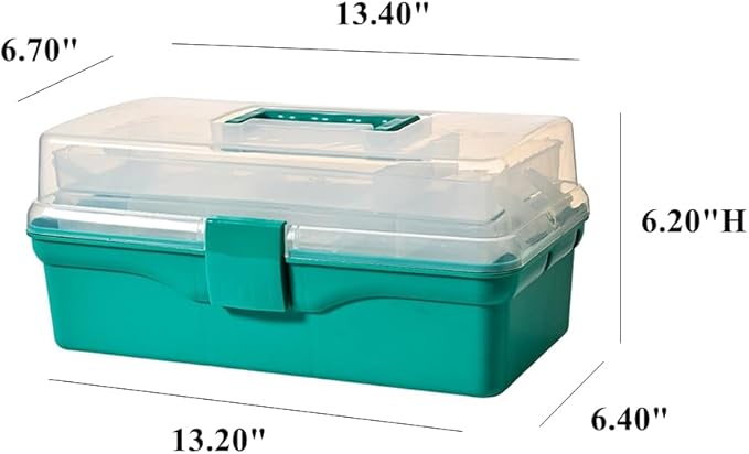 BangQiao 13.40 Inch 2-Tier Trays Clear Green Plastic Storage Container Organizer Box, Multipurpose Portable Carrying Case with Latch Lock and Handle for Art, Craft, Sewing Supplies, First Aid, Makeup