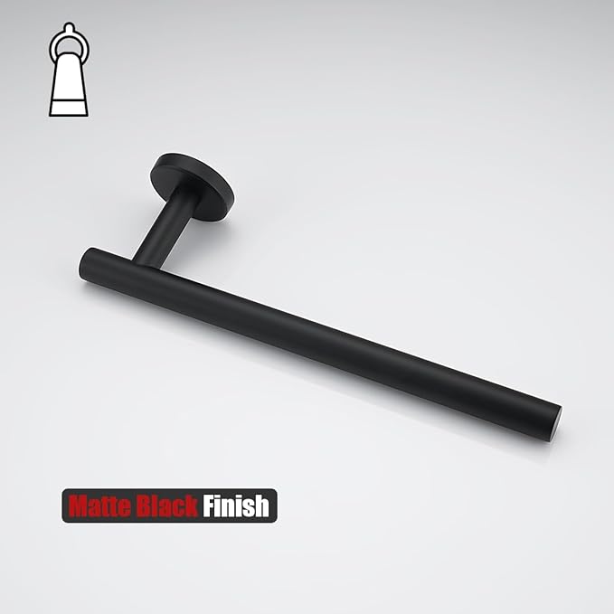 JQK Hand Towel Holder Towel Ring Black, 10 Inch Thicken 0.8mm 304 Stainless Steel Bathroom Hand Towel Bar, 9 Inch Useable Length Wall Mount Towel Rack Hanger, Matte Black, THH110L9-PB