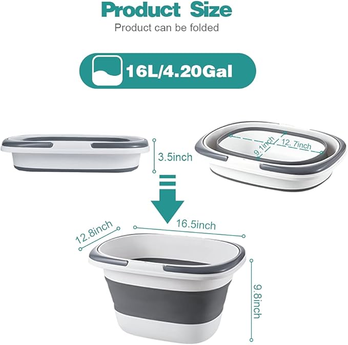 2 Pack Large Collapsible Mop Bucket 4.2 Gallon(16L) with Handle for House Cleaning, Space Saving Outdoor Multiuse Foldable Water Pail for Camping, Fishing, RV(2, Grey)-NeatNest
