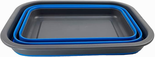 SAMMART 12L (3.17Gallon) Collapsible Tub - Portable Outdoor Picnic Tray - Portable Washing Basin - Space Saving Plastic Washtub (Grey/Blue)