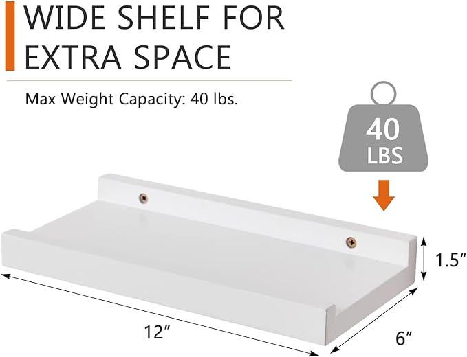 Floating Shelf White Oak Wood Wall Shelves 12 Inch (Upgrade Width 6"), Display Picture Ledge Shelf for Bedroom Living Room Bathroom Office Kitchen Wall Storage Shelves-NeatNest
