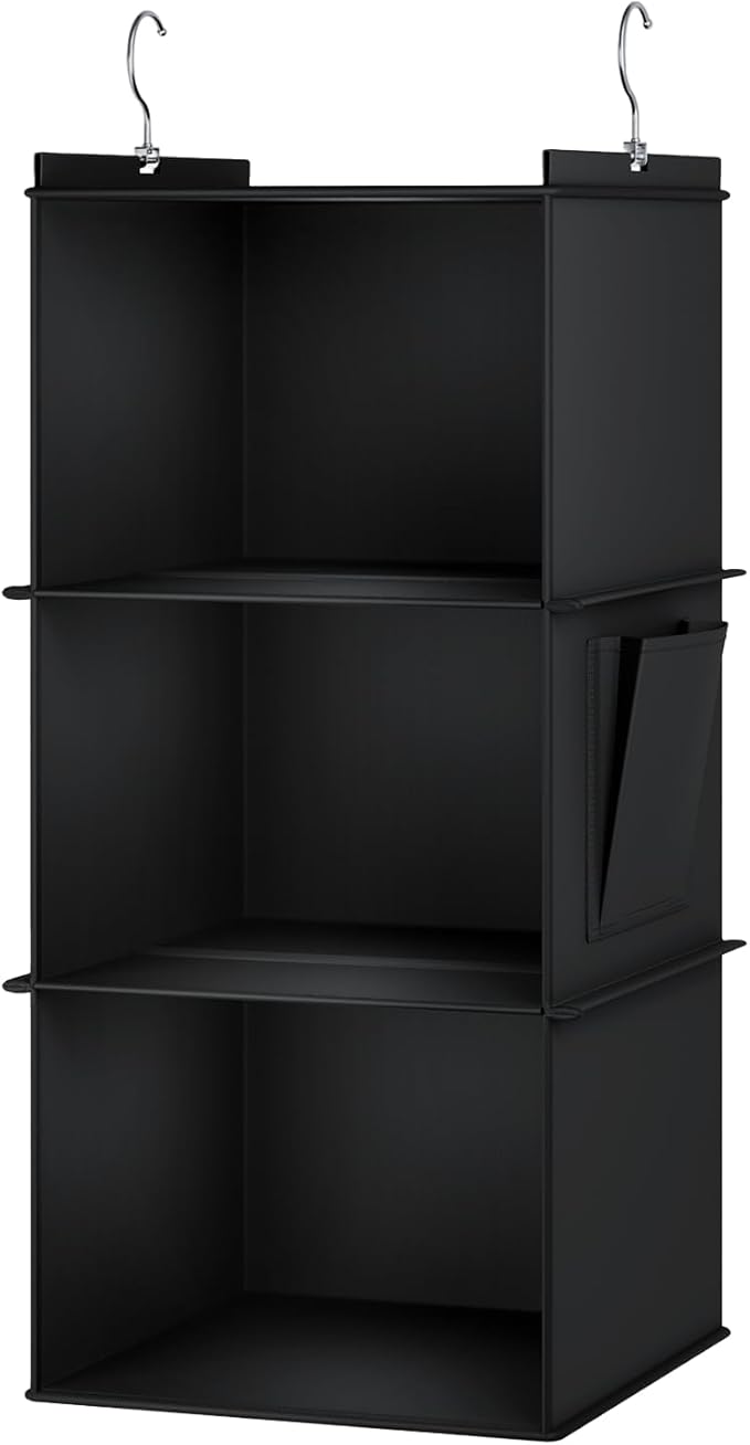 Hanging Closet Organizer, 3-Shelf Closet Hanging Storage Shelves, Black-NeatNest