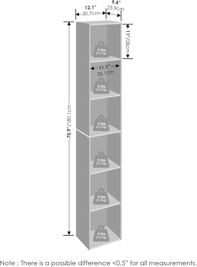 Furinno Luder 6-Tier Multipurpose Clothing & Closet Storage Organizer Shelf, White-NeatNest