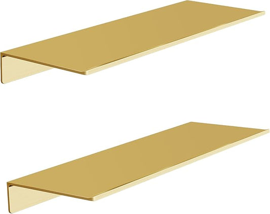 Metal Floating Shelves, Set of 2, Brushed Gold Wall Shelves Picture Ledge, Shower Caddy Wall Mounted, Decorative Display Shelf for Bedroom, Living Room, Bathroom, Office-NeatNest