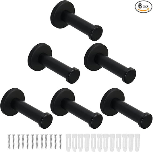 Bath Towel Hooks, 6 Pack Round Coat Hooks, Sturdy Wall Mounted Robe Hook, SUS 304 Stainless Steel Heavy Duty Clothes Hanger, Wall Towel Hooks for Bathroom Bedroom Kitchen (3 in, Black)