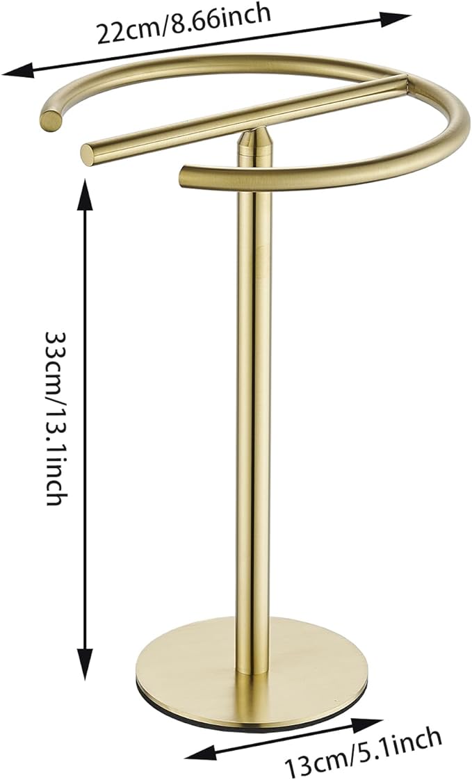Hand Towel Holder Stand, Free-Standing Towel Rack Brushed Gold, SUS304 Stainless Steel Towel Bar Rack Stand, Tower Bar for Bathroom Kitchen Vanity Countertop