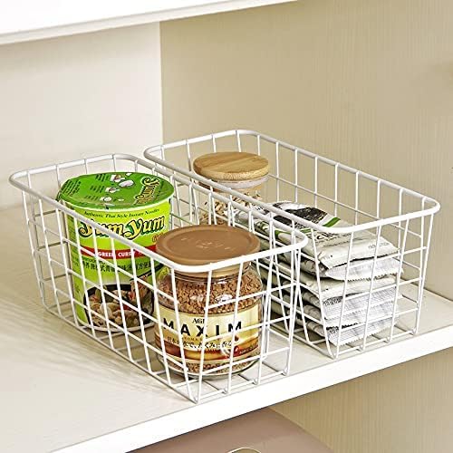2 Set LeleCAT Hanging Wall Basket Organizer Over the Cabinet Door Adhesive Wire Baskets for Organizing Kitchen Food Pantry Bathroom Shelf Storage No Drilling Wall Mounted,White-NeatNest
