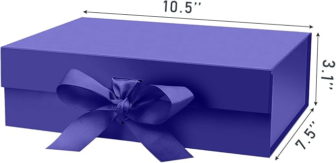 10.5"X7.5"X3.1" Blue Magnetic Gift Box with Lid and Ribbon for Presents-NeatNest