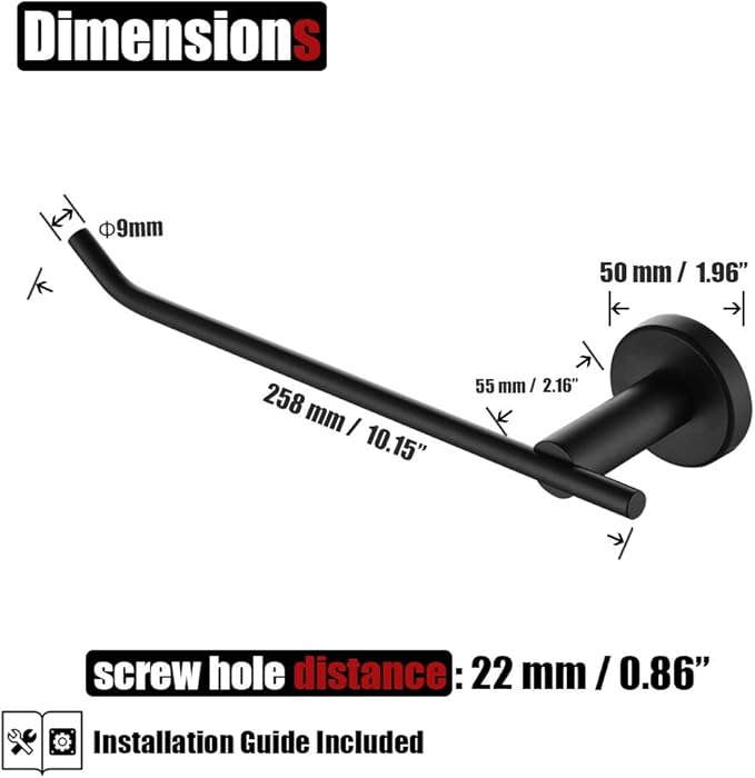 JQK Black Hand Towel Bar, Stainless Steel Towel Ring for Bathroom, 9 Inch Necklace Holder Matte Black Wall Mount Left Hand, TR101-PB