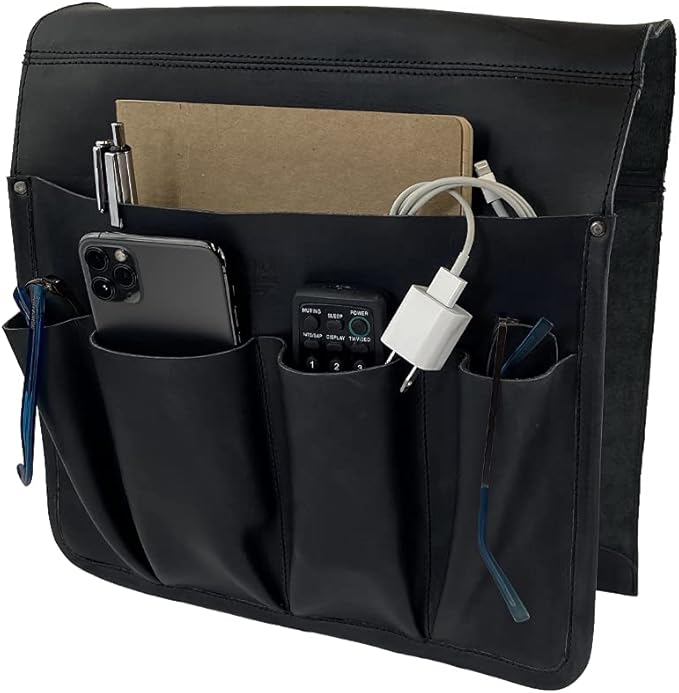 Hide & Drink, Durable Leather Remote Control & Magazine Holder, Couch Organizer, Sofa Armrest Pouch, Couch Potato Essentials, Handmade :: Charcoal Black-NeatNest