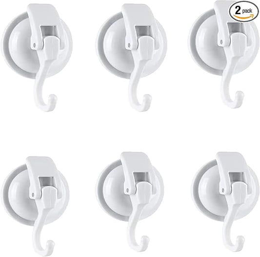 Heavy Duty Suction Cup Hooks for Shower, Bathroom Robe - Vacuum Glass Hooks, Reusable, No Hole Punched, for Garland Decoration (White, 6 Pack)