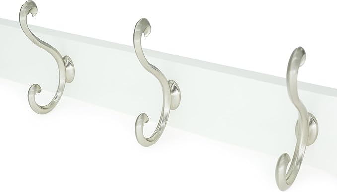 creathome Dual-Purpose Wooden Hanger with 4 Ring Hooks White Color, Behind/Over The Door Towel Rack for Bathroom, Heavy Duty Wall Mounted Coat Rack, No Drilling