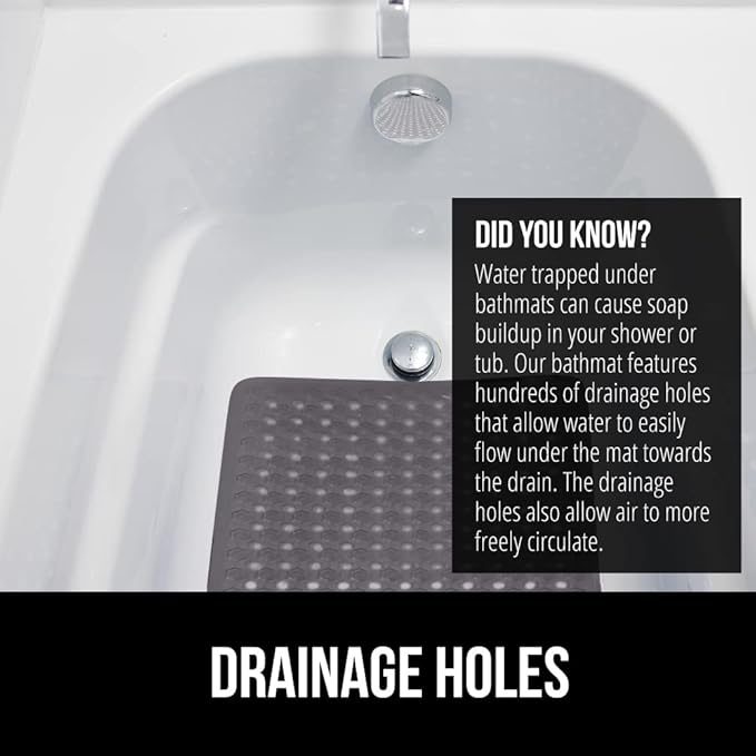 GORILLA GRIP Patented Bath Tub Shower Mat, Machine Washable Bathtub Floor Liner Mats, Suction Cups and Drain Holes to Keep Tubs Clean, Soft on Feet, Bathroom Essentials, 35x16 Inch, Charcoal Opaque-NeatNest