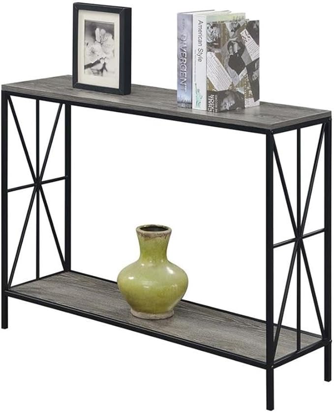 Convenience Concepts Tucson Starburst Console Table with Shelf, Weathered Gray/Black-NeatNest