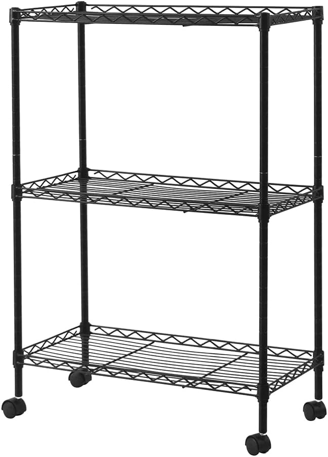 3 Tier Adjustable Storage Shelf Metal Storage Rack Wire Shelving Unit Storage Shelves for Pantry Closet Kitchen Laundry Bathroom (Black-3-Tier)