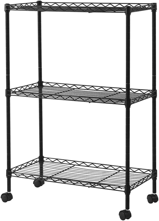3 Tier Adjustable Storage Shelf Metal Storage Rack Wire Shelving Unit Storage Shelves for Pantry Closet Kitchen Laundry Bathroom (Black-3-Tier)