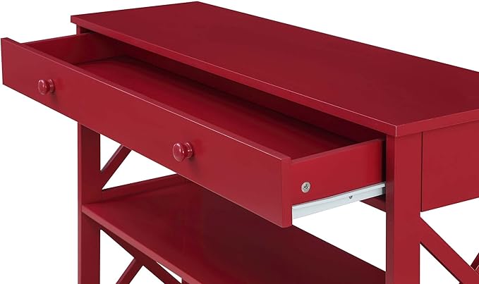 Convenience Concepts Oxford 1 Drawer Console Table with Shelves, Cranberry Red-NeatNest