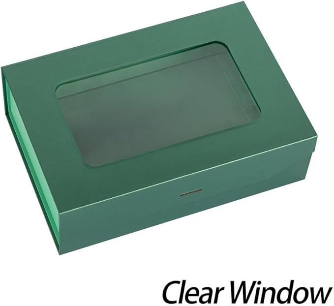 Green Gift Box for Presents with Ribbon 10.8x7.5x3.5 Inches Clear Gift Box with Window Magnetic Closure Gift Boxes with Lids-NeatNest