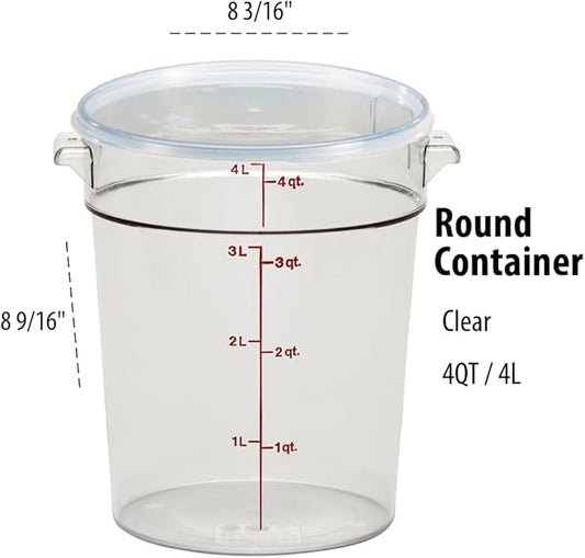 Cambro Food Storage Container with Lid (2 Pack) - Round Series - 4 QT (Quart) - Commercial Grade for Food Prep (Clear)-NeatNest