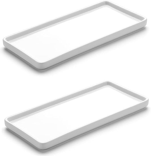 Gurygo 2 Pack 10" Bathroom Tray, Ceramic Vanity Trays for Bathroom, Small Ceramic Trays, Kitchen Soap Tray for Kitchen Counter (White, 10",Set/2)-NeatNest