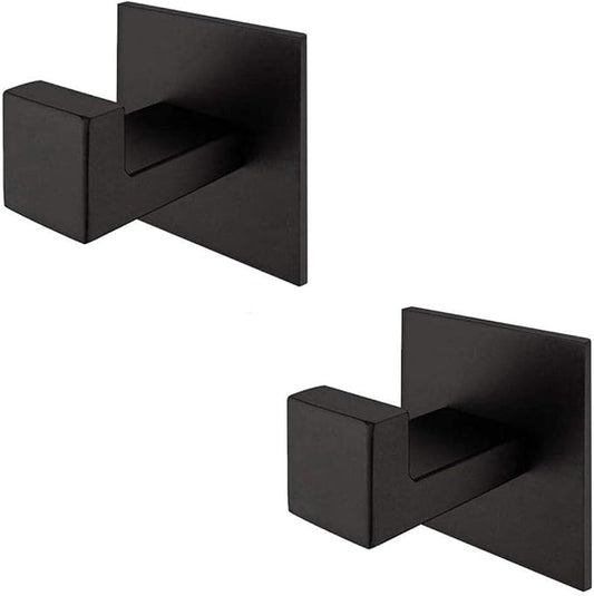 2PC Self Adhesive 304 Stainless Steel Bathroom Square Towel Hook Chrome Finish Coat hat Door Hook Hanger Bathroom Accessories,No Screw Need (Black, 2PC)