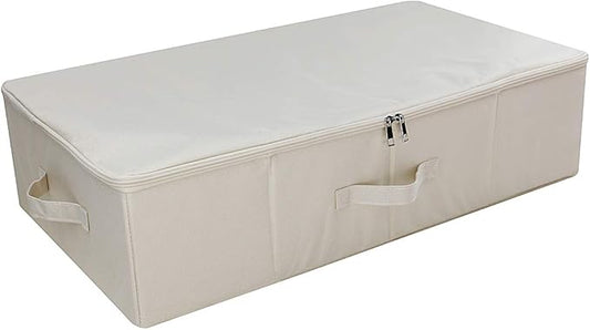 Folding Under Bed Shoes Storage Organiser Bins with Lid, Underbed Clothes Organizer Basket, Garment Storage Boxes, Beige-NeatNest