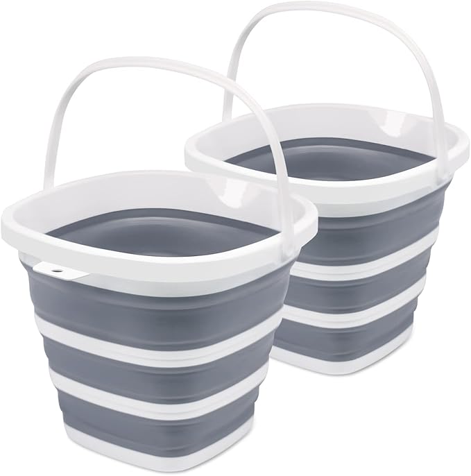 2 Pack Collapsible Bucket, 2.6 Gallon (10L) - Square Foldable Mop Bucket for House Cleaning, Car Washing, Camping - Portable Water Pail for Outdoor, RV, Travel (Grey)-NeatNest