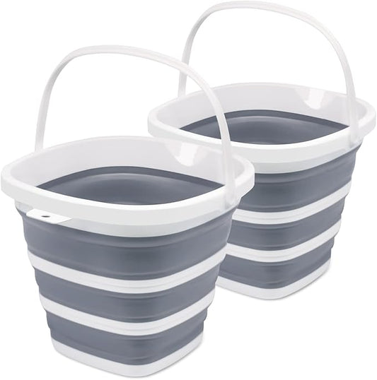 2 Pack Collapsible Bucket, 2.6 Gallon (10L) - Square Foldable Mop Bucket for House Cleaning, Car Washing, Camping - Portable Water Pail for Outdoor, RV, Travel (Grey)-NeatNest