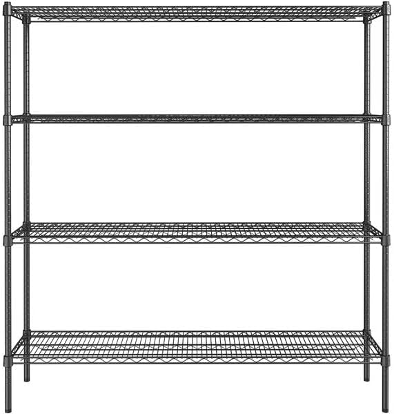 14" x 60" NSF Black Epoxy 4-Shelf Kit with 64" Posts, Heavy Duty Storage Shelving, Wire Shelving Kit, NSF Commercial Storage Rack Unit