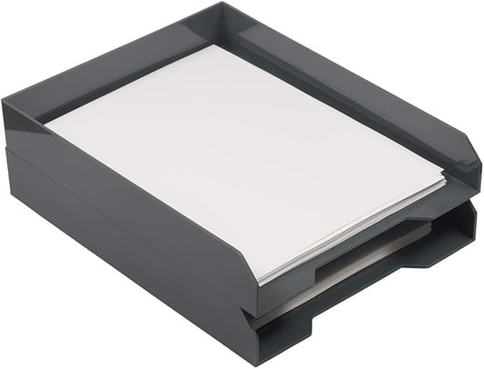 JAM PAPER Stackable Paper Trays - Grey - Desktop Document, Letter, & File Organizer Tray - 2/Pack-NeatNest