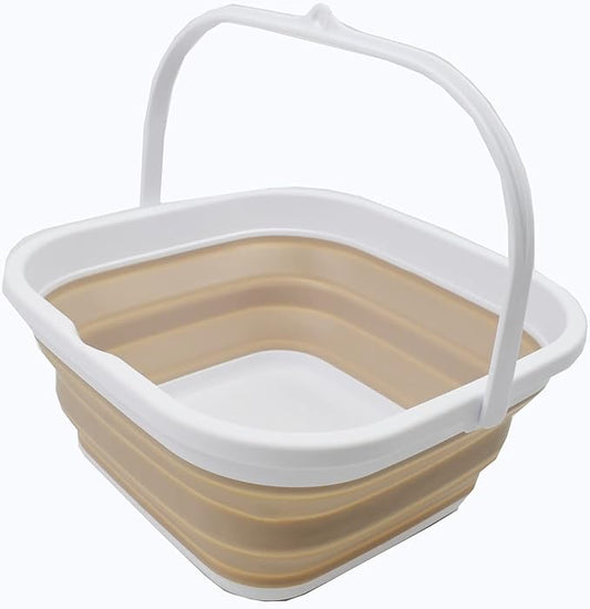 SAMMART 5.5L (1.4 Gallon) Collapsible Square Handy Bucket/Foldable SquareWater Pail/Portable Tub with Handle. (White/Latte, 1)-NeatNest