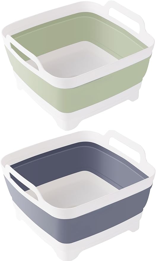 2 Pack Foldable Dish Tub-2 * 9L Dishpan for Washing Dish Tub-Foldable Wash Basin Bucket Portable Sink-Multiuse Collapsible Sink Tub Wash Dish Basin(Grey+Green)-NeatNest