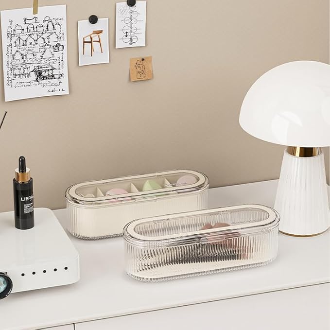 Clear Acrylic Makeup Brush Holder Organizer With Lid - Cosmetic Storage Case Display for Vanity and Sponges-NeatNest