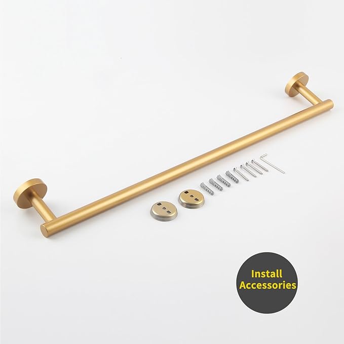 GERZWY 24-Inch Bathroom Towel Bar Gold Stainless Steel Modern Round Style Bath Hand Towel Rack Wall Mount AG1101C60-BE