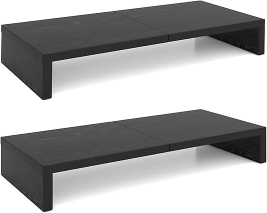 TEAMIX 2 Pack Monitor Stand Riser-20 inch, Black Desktop Stand for PC/TV/Laptop/Printer, Keyboard Shelf Organizer Wood Monitor Riser with Storage-NeatNest